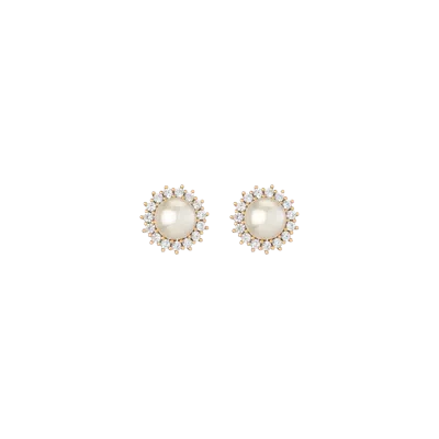 Aurate New York Marilyn Lab Grown White Sapphire Pearl Earrings In Yellow