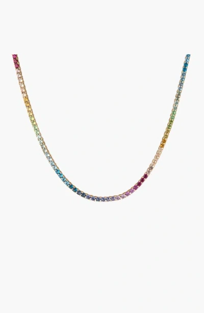 Aurate New York Ombré Rainbow Tennis Necklace In Yellow Gold Vermeil
