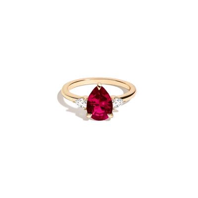 Aurate New York Pear Gemstone Cocktail Ring - Red Ruby In White
