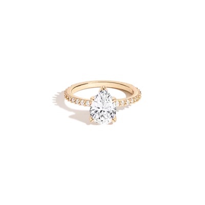 Aurate New York Pear White Sapphire Solitaire Pavé Ring In Yellow