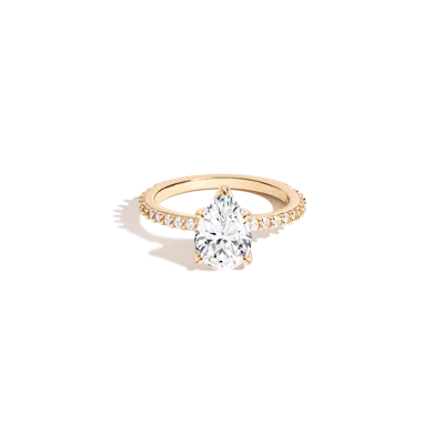 Aurate New York Pear Lab Grown White Sapphire Solitaire Pavé Ring In Yellow