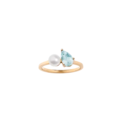 Aurate New York Pearl Toi Et Moi Ring - Aquamarine In White