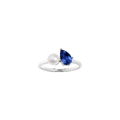 Aurate New York Pearl Toi Et Moi Ring - Blue Sapphire In White