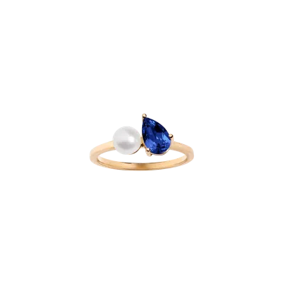 Aurate New York Pearl Toi Et Moi Ring - Blue Sapphire In White