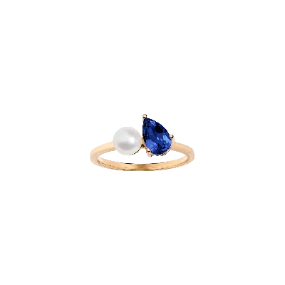 Aurate New York Pearl Toi Et Moi Ring - Blue Sapphire In Yellow