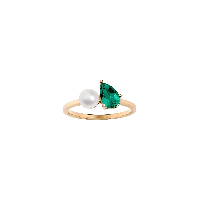 Aurate New York Pearl Toi Et Moi Ring - Green Emerald In Rose