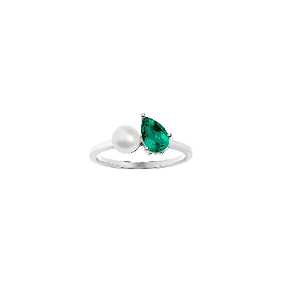 Aurate New York Pearl Toi Et Moi Ring - Green Emerald In White