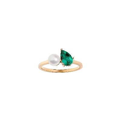 Aurate New York Pearl Toi Et Moi Ring - Green Emerald In Yellow