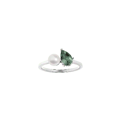 Aurate New York Pearl Toi Et Moi Ring - Green Tourmaline In White