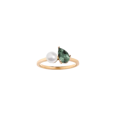Aurate New York Pearl Toi Et Moi Ring - Green Tourmaline In White