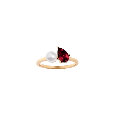 Aurate New York Pearl Toi Et Moi Ring - Red Garnet In White