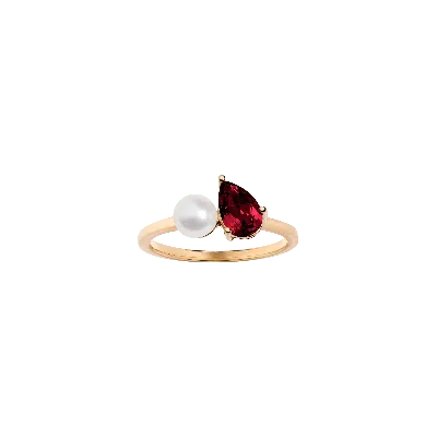 Aurate New York Pearl Toi Et Moi Ring - Red Garnet In Yellow