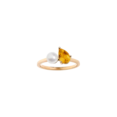 Aurate New York Pearl Toi Et Moi Ring - Yellow Citrine In White