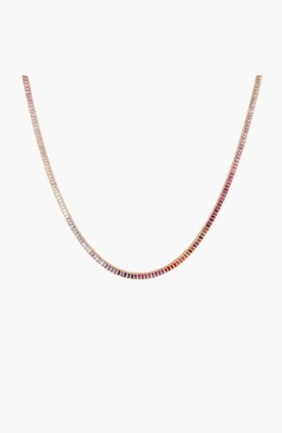 Aurate New York Pink Ombré Baguette Tennis Necklace In Yellow Gold Vermeil
