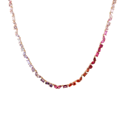 Aurate New York Pink Ombré Mixed Shape Tennis Necklace In Yellow