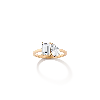 Aurate New York Toi Et Moi Gemstone Classic Ring - Pink Tourmaline & Aquamarine In Yellow