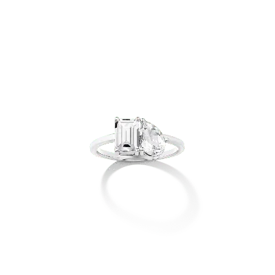 Aurate New York Toi Et Moi Gemstone Classic Ring - Green Emerald & White Topaz In Silver