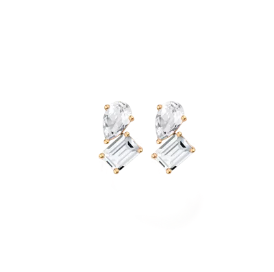 Aurate New York Toi Et Moi Gemstone Heirloom Earring - Morganite & White Topaz In Yellow