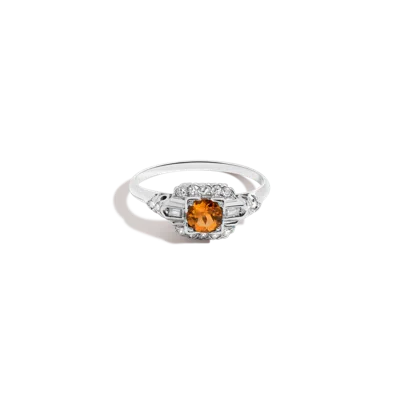 Aurate New York Vintage Diamond And Lab Grown Yellow Sapphire Art Deco Ring In Metallic