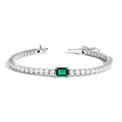Aurate New York White Sapphire Tennis Bracelet With Emerald
