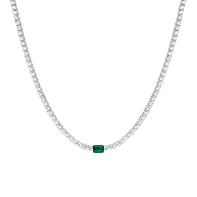 Aurate New York White Sapphire Tennis Necklace With Emerald