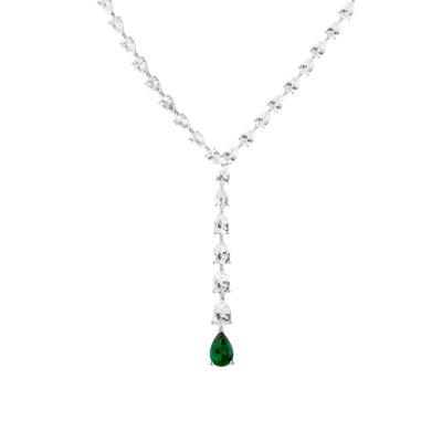 Aurate New York White Sapphire Waterfall Necklace With Emerald