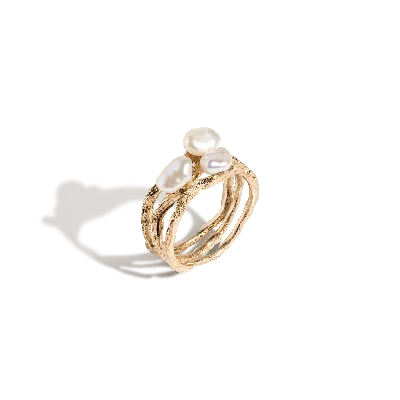 Aurate New York X Kerry: Venus Organic Pearl Tri Gold Ring In Yellow