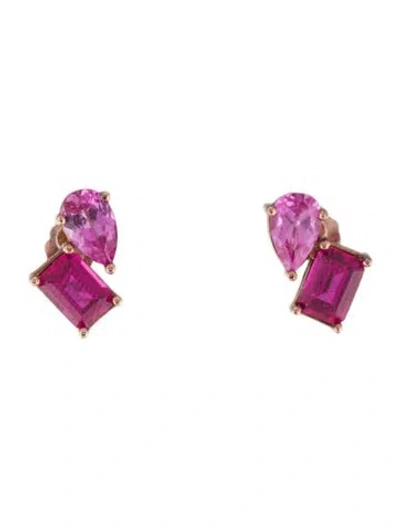 Pre-owned Aurate Synthetic Ruby & Synthetic Sapphire Toi Et Moi Stud Earrings In Multi