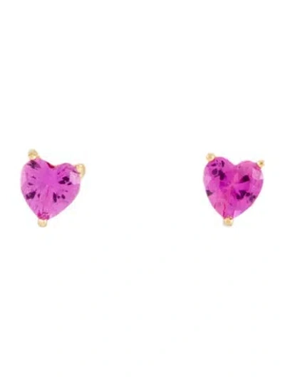 Pre-owned Aurate Synthetic Sapphire Heart Stud Earrings In Multi