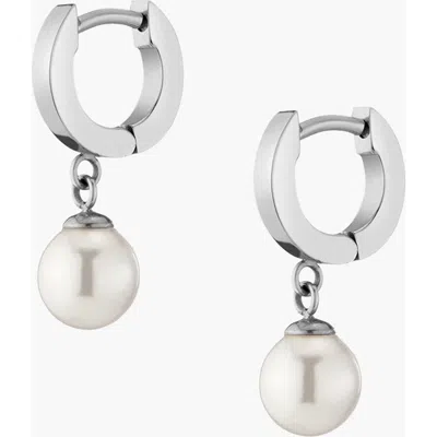 Aurate Unbreakable Pearl Huggie Earrings In Stainless Steel