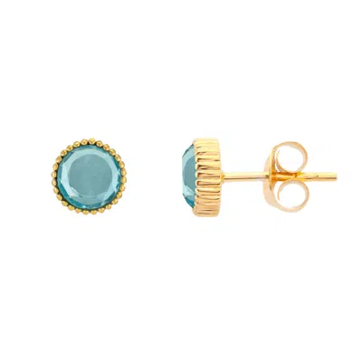 Auree Jewellery Women's Blue / Gold Barcelona March Birthstone Stud Earrings - Blue Topaz