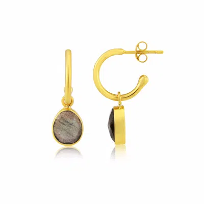 Auree Jewellery Women's Brown / Grey / Gold Manhattan Gold & Labradorite Interchangeable Gemstone Earrings