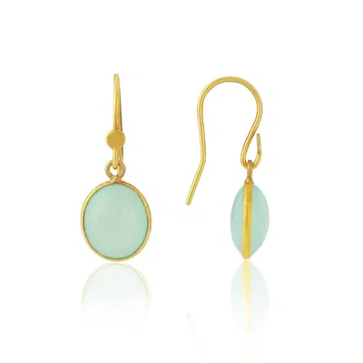 Auree Jewellery Women's Gold / Blue Pollara Gold Vermeil & Cabouchon Aqua Chalcedony Earrings In Green
