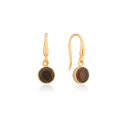 Auree Jewellery Women's Gold / Brown Barcelona November Birthstone Hook Earrings Smokey Quartz In Multi