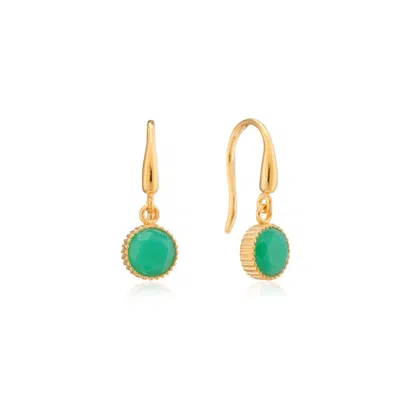 Auree Jewellery Women's Gold / Green Barcelona May Birthstone Hook Earrings Chyrsoprase