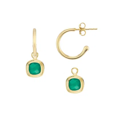 Auree Jewellery Women's Gold / Green California Cushion Green Onyx & Gold Interchangeable Hoop Earrings In Multi