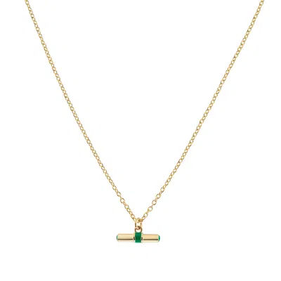 Auree Jewellery Women's Gold / Green Havana Gold & Apple Green Enamel T-bar Necklace In Multi