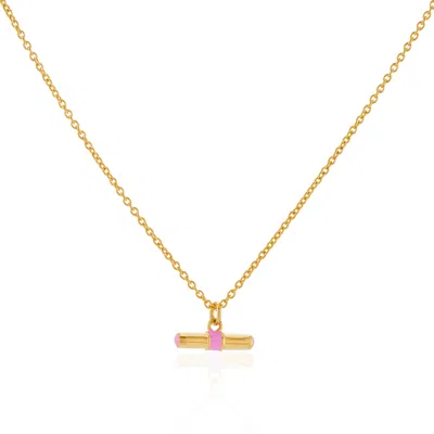 Auree Jewellery Women's Gold / Pink / Purple Havana Gold & Flamingo Pink Enamel T-bar Necklace