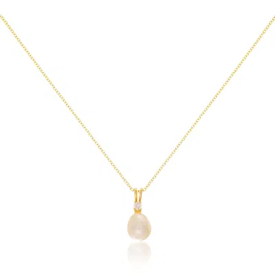 Auree Jewellery Women's Gold / White Drayton White Pearl & Cubic Zirconia Yellow Gold Vermeil Oval Pendant