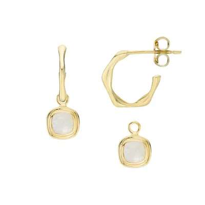 Auree Jewellery Women's Neutrals / Gold / White California Cushion Moonstone & Gold Interchangeable Hoop Earrings In Multi