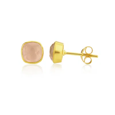 Auree Jewellery Women's Pink / Purple / Gold Brooklyn Gold & Rose Quartz Cushion Stud Earrings
