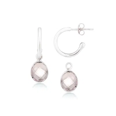 Auree Jewellery Women's Pink / Purple / Silver Manhattan Silver & Rose Quartz Interchangeable Gemstone Earrings In Metallic
