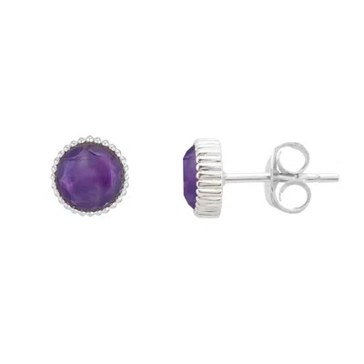 Auree Jewellery Women's Silver / Pink / Purple Barcelona Silver February Birthstone Stud Earrings Amethyst In Metallic
