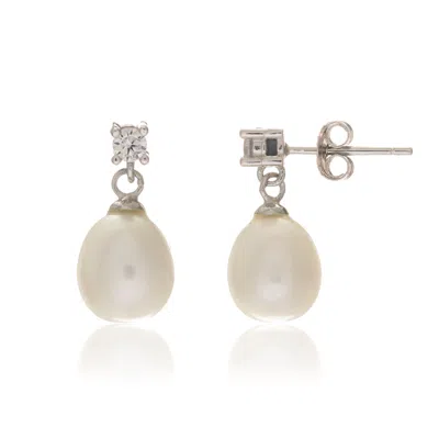 Auree Jewellery Women's White / Silver Drayton White Pearl & Cubic Zirconia Sterling Silver Oval Drop Earrings In Multi
