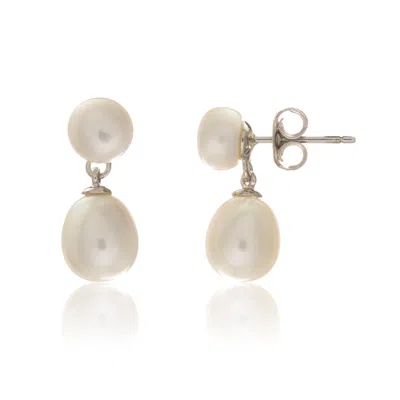 Auree Jewellery Women's White / Silver Glebe Double White Pearl & Sterling Silver Drop Earrings