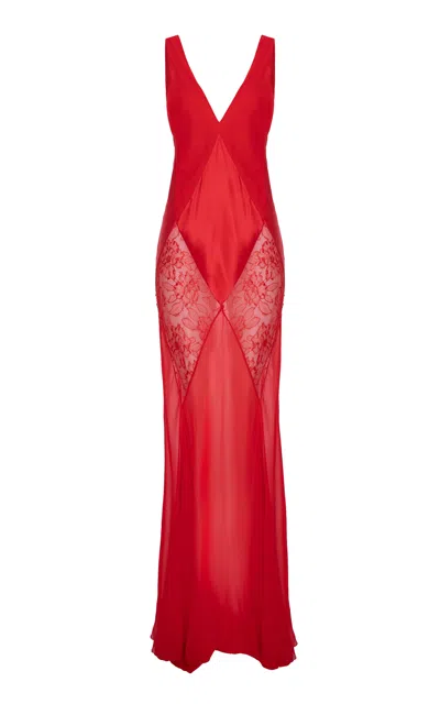 Aureliana Alexia Silk Satin Slip Maxi Dress In Red