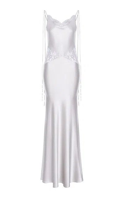 Aureliana Astra Silk Satin Slip Maxi Dress In Light Grey