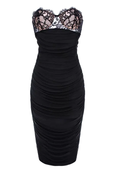 Aureliana Bianca Lace And Draped Jersey Midi Dress In Black