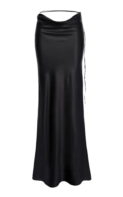Aureliana Draped Silk Satin Slip Skirt In Black