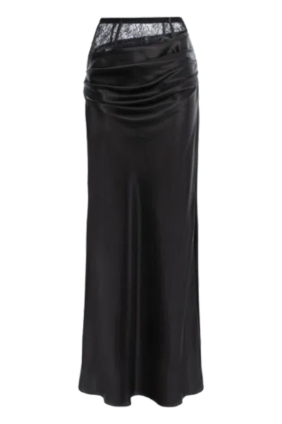 Aureliana Lace & Silk Satin Draped Skirt In Black